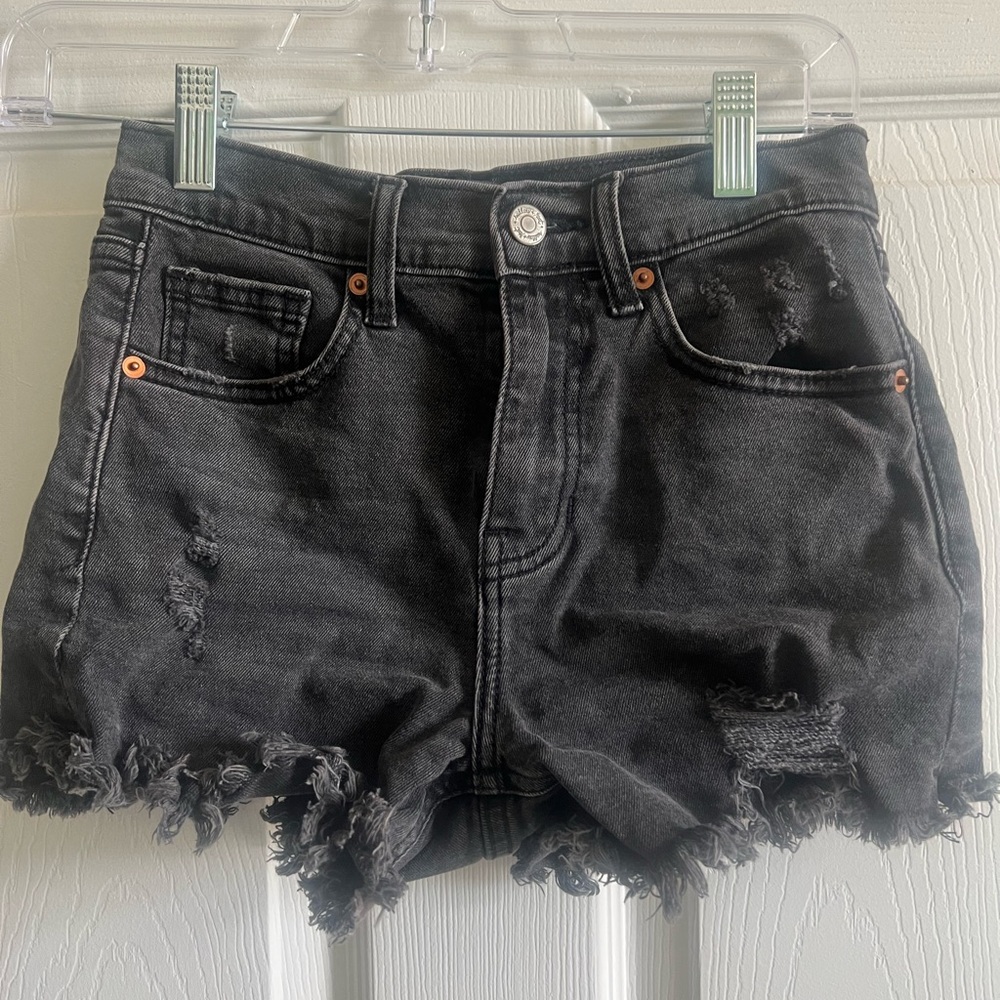 Distressed Black Denim Shorts